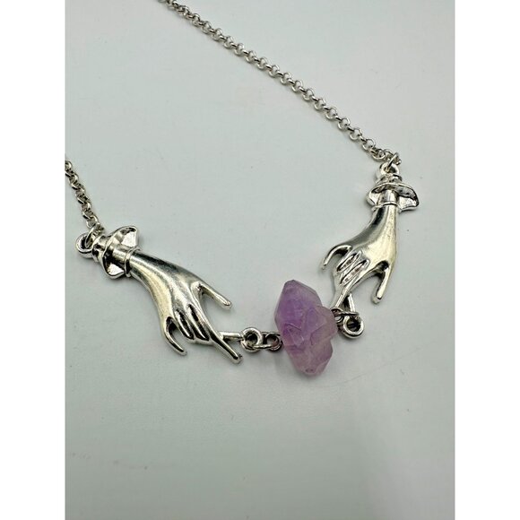 3/$30 Hand Necklace Silver Amethsyt Stone Connection Raw Gemstone Boho 16.5" - Picture 1 of 7
